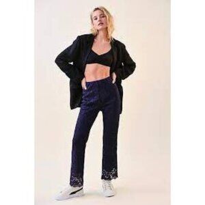 Free People Wild Laces Navy Blue High Rise Crop Pants Women's Size Small S